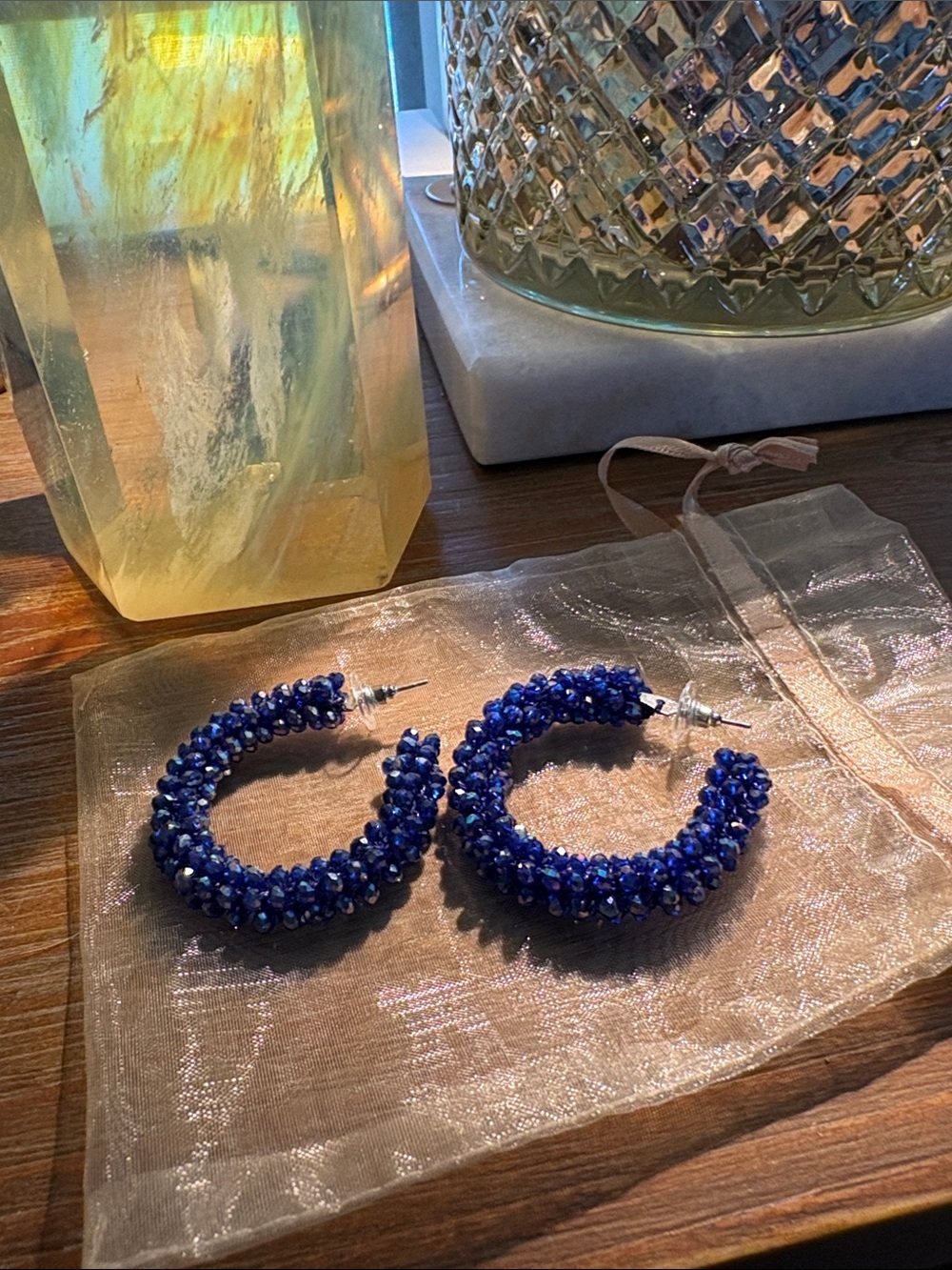 NIB - Beaded Hoop Earrings in Deep Blue - Women Jewelry - 2”